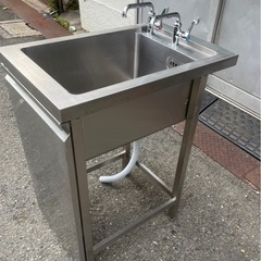 特注品 業務用 1槽シンク ２口蛇口付き 幅450×奥700×高さ850(mm) 一層シンク 一層 1層 一槽 店舗 厨房機器 流し台 扉付き 大阪の画像