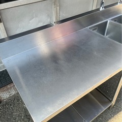 特注品 業務用 2槽シンク 混合水栓 ２口蛇口付き 幅1800×奥750×高さ850(mm) 二層シンク 二層 2層 二槽 店舗 厨房機器 流し台 台付き 大阪の画像