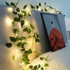 おしゃれな緑の葉のストリングライトの画像