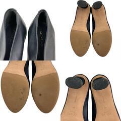 現状品 CELINE セリーヌ 23.5cm Vネック パンプス　サイズ３７　ベルベット　 ネイビー　ブラック/レザー レディース [1000025337678]の画像
