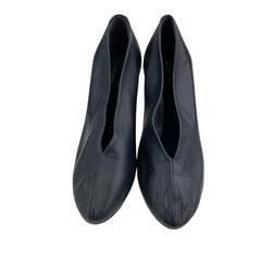 現状品 CELINE セリーヌ 23.5cm Vネック パンプス　サイズ３７　ベルベット　 ネイビー　ブラック/レザー レディース [1000025337678]の画像