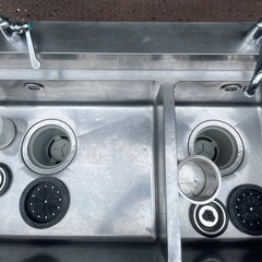 業務用 二口蛇口付き 2槽シンク 幅1200×奥600×高さ800+100(mm) バックガード付き 二槽シンク 二層シンク 二層 2層 厨房機器 店舗 大阪の画像