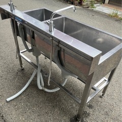 業務用 二口蛇口付き 2槽シンク 幅1200×奥600×高さ800+100(mm) バックガード付き 二槽シンク 二層シンク 二層 2層 厨房機器 店舗 大阪の画像