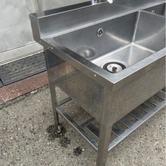 業務用 二口蛇口付き 2槽シンク 幅1200×奥600×高さ800+100(mm) バックガード付き 二槽シンク 二層シンク 二層 2層 厨房機器 店舗 大阪の画像
