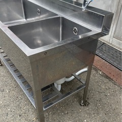 業務用 二口蛇口付き 2槽シンク 幅1200×奥600×高さ800+100(mm) バックガード付き 二槽シンク 二層シンク 二層 2層 厨房機器 店舗 大阪の画像