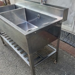 業務用 2口蛇口付き 二槽シンク 幅1200×奥600×高さ800+100(mm) バックガード付き 2槽シンク 二層シンク 二層 2層 厨房機器 店舗 大阪の画像