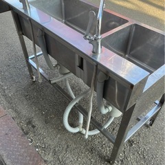 業務用 2口蛇口付き 二槽シンク 幅1200×奥600×高さ800+100(mm) バックガード付き 2槽シンク 二層シンク 二層 2層 厨房機器 店舗 大阪の画像