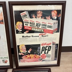 美品 アメリカン雑貨 ヴィンテージ LIFE ライフ雑誌広告額装7個セット食品系検）アンティーク雑貨ミッドセンチュリーレトロポスターの画像