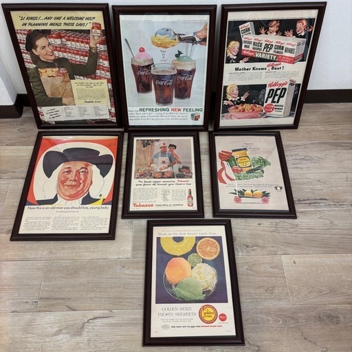 美品 アメリカン雑貨 ヴィンテージ LIFE ライフ雑誌広告額装7個セット