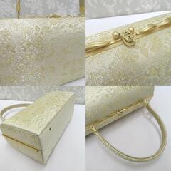 草履・バッグセット 草履バッグセット ゴールド系 華紋 雲取 露芝 24.5ｃｍ フリーサイズ 本皮底 日本製 フォーマル 留袖 訪問着 付下げ 色無地【中古】 【キモノオフ野々市若松店】の画像