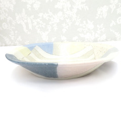 骨董・民芸品 若杉直美 練込組深皿 練り込み カレー皿 パスタ皿 陶芸 共箱有【中古】 【キモノオフ野々市若松店】の画像