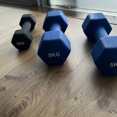 ダンベル 5kg×2本＋2kg×1本セット ゴムコーティング／手渡し限定の画像
