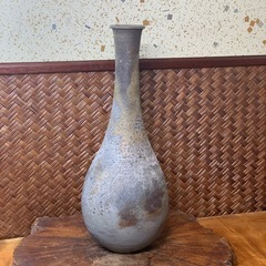 【備前焼】配送可能　金重陶弘作 花入 花瓶 木箱付 七十七代 金重窯 名工 窯印あり 茶道具 華道具 花器 骨董品 古玩 アンティーク の画像