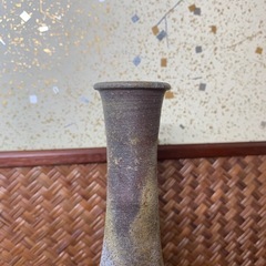 【備前焼】配送可能　金重陶弘作 花入 花瓶 木箱付 七十七代 金重窯 名工 窯印あり 茶道具 華道具 花器 骨董品 古玩 アンティーク の画像