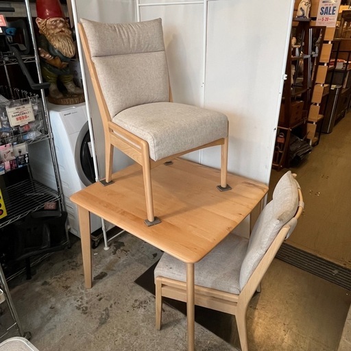 《売約済み》【武蔵小山店】配達可！　（95,000円相当）　ダイニングセット　Nコレクション　NITORI ニトリ ダイニングテーブル & チェア 3点セット T-01 C-27 椅子 イス テーブル ダイニング セット 木製 ナチュラル  ファブリック