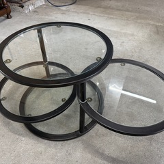 丸型ガラス4段テーブル　ラウンドテーブル　ミッドセンチュリー　おしゃれ　インテリアの画像