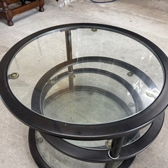 丸型ガラス4段テーブル　ラウンドテーブル　ミッドセンチュリー　おしゃれ　インテリアの画像