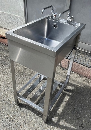 業務用 1槽シンク ２口蛇口付き 幅400×奥600×高さ850(mm) 一層シンク 一層 1層 一槽 店舗 厨房機器 流し台 扉付き 大阪