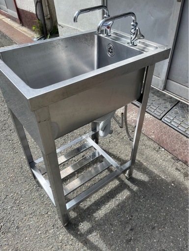 業務用 1槽シンク ２口蛇口付き 幅400×奥600×高さ850(mm) 一層シンク 一層 1層 一槽 店舗 厨房機器 流し台 扉付き