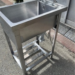 業務用 1槽シンク ２口蛇口付き 幅400×奥600×高さ850(mm) 一層シンク 一層 1層 一槽 店舗 厨房機器 流し台 扉付き 大阪の画像