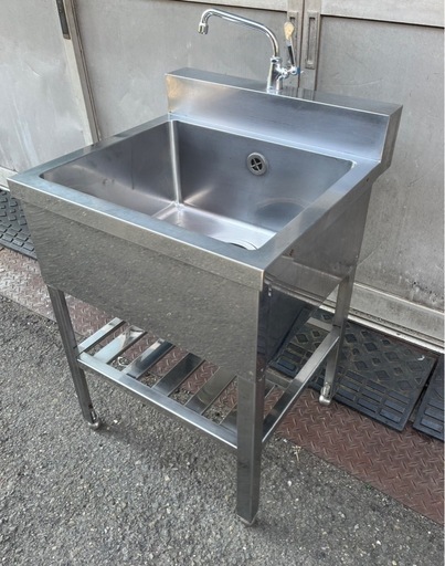 業務用 1槽シンク 蛇口付き 幅600×奥600×高さ800+BG100(mm) 一層シンク 一層 1層 一槽 店舗 厨房機器 流し台 スノコ付き 厨房 大阪
