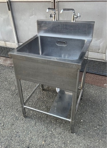 業務用 1槽シンク 二口蛇口付き 幅600×奥600×高さ800+BG150(mm) 一層シンク 一層 1層 一槽 店舗 厨房機器 流し台 キッチン 厨房 大阪