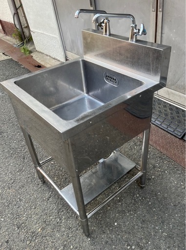 業務用 1槽シンク 二口蛇口付き 幅600×奥600×高さ800+BG150(mm) 一層シンク 一層 1層 一槽 店舗 厨房機器 流