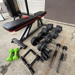 筋トレ器具 まとめ売り！懸垂マシン・トレーニングベンチ・ダンベル・バーベル・チューブ一式 の画像