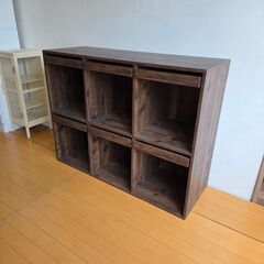 未使用訳あり レコードラック6DOOR レコード収納 本棚 フラップ扉 収納棚 収納ラック ブラウン ヴィンテージ レコードプレーヤー台の画像