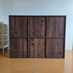 未使用訳あり レコードラック6DOOR レコード収納 本棚 フラップ扉 収納棚 収納ラック ブラウン ヴィンテージ レコードプレーヤー台の画像