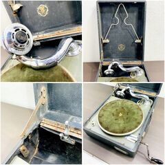 【動作品・当時物】卓上型/ゼンマイ式/蓄音機/THREE-Z PHON/RAIN/SP盤/アンティーク/SP盤レコード 46枚付き/現状品/音出し確認済/E0ET0212の画像