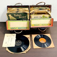 【動作品・当時物】卓上型/ゼンマイ式/蓄音機/THREE-Z PHON/RAIN/SP盤/アンティーク/SP盤レコード 46枚付き/現状品/音出し確認済/E0ET0212の画像