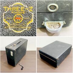 【動作品・当時物】卓上型/ゼンマイ式/蓄音機/THREE-Z PHON/RAIN/SP盤/アンティーク/SP盤レコード 46枚付き/現状品/音出し確認済/E0ET0212の画像