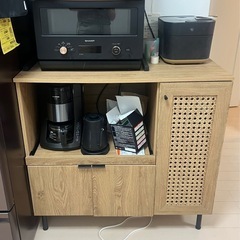 [幅90] 食器棚 ロータイプ キッチンカウンター キッチンキャビネット 木製 ラタン調  LOWYAの画像