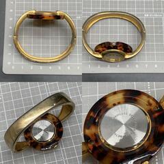 R295　不動 ヒール heel QZ 白文字盤 石付 ラウンド べっ甲色ベゼル レディース腕時計　鼈甲色　べっこう色　バングルウォッチ　ゴールド系の画像