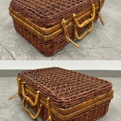 新品 保管品 レトロ 籠 籐 食器 アウトドア　ファミリーバスケット ピクニックセットの画像