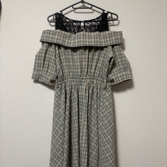 【pumpkin】チェックワンピース レディース 夏服 オフショルレースの画像