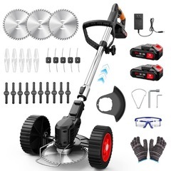 草刈り機 充電式 21V 4000mAhのバッテリー総容量 強力電動草刈り機 1880W 補助ホイール 伸縮可 角度調整可 多替刃付き の画像