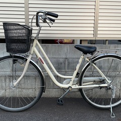 ＜整備済＞26インチ自転車・変速なし LEDライト・新品鍵付き オフホワイト・すぐ乗れますの画像
