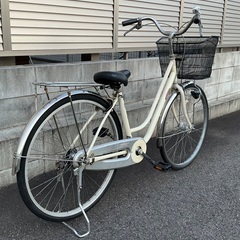 ＜整備済＞26インチ自転車・変速なし LEDライト・新品鍵付き オフホワイト・すぐ乗れますの画像