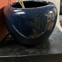 【未使用】箱あり ミニ 火鉢型灰皿セット 陶器製 青 付属品ありの画像