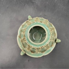 蓮の香炉 透かし彫り 青緑 兎の画像