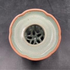 蓮の香炉 透かし彫り 青緑 兎の画像