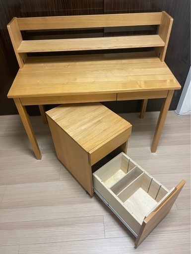 無印良品 木製デスク・キャビネット・上置き・ワーキングチェア セット オーク材 