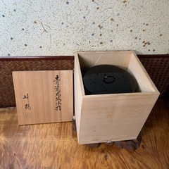 【茶道具】配送可能　峰鶴 作 青瓷丸紋水指 鶴雲紋 木箱付 塗蓋付 煎茶道具 茶器 良品　骨董　古道具　古玩　韓国　高麗　の画像