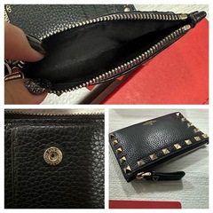 VALENTINOGARAVANI ロックスタッズ グレインカーフスキン カードホルダー 折り財布 コインケースの画像