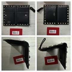 VALENTINOGARAVANI ロックスタッズ グレインカーフスキン カードホルダー 折り財布 コインケースの画像