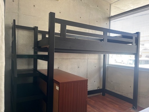 お話し中境木工 エスパス ロフトベッド ブラック ウッド