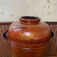 【時代物】配送可能 曙塗 花瓶 耳付 漆器 木製 花器 花入 花生 茶道具 華道具 骨董 古玩 伝統工芸　インテリア　アンティークの画像
