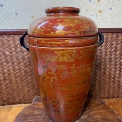 【時代物】配送可能 曙塗 花瓶 耳付 漆器 木製 花器 花入 花生 茶道具 華道具 骨董 古玩 伝統工芸　インテリア　アンティークの画像